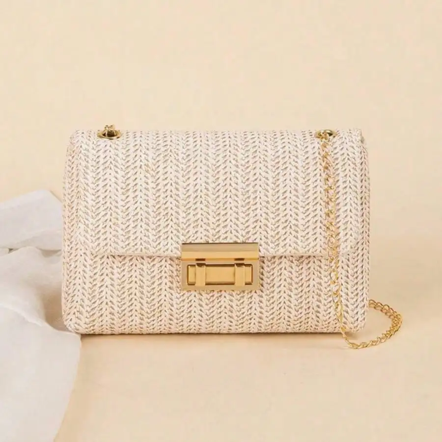 

Women's Multicolor Woven Chain Shoulder Bag - Large Capacity Summer Beach Vacation Essential