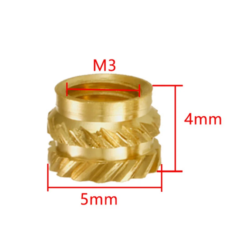 200Pcs M3 Thread Knurled Brass Threaded Heat Set Heat Resistant Insert Embedment Nut,M3X5X4,For 3D Printer Voron 2.4 Etc