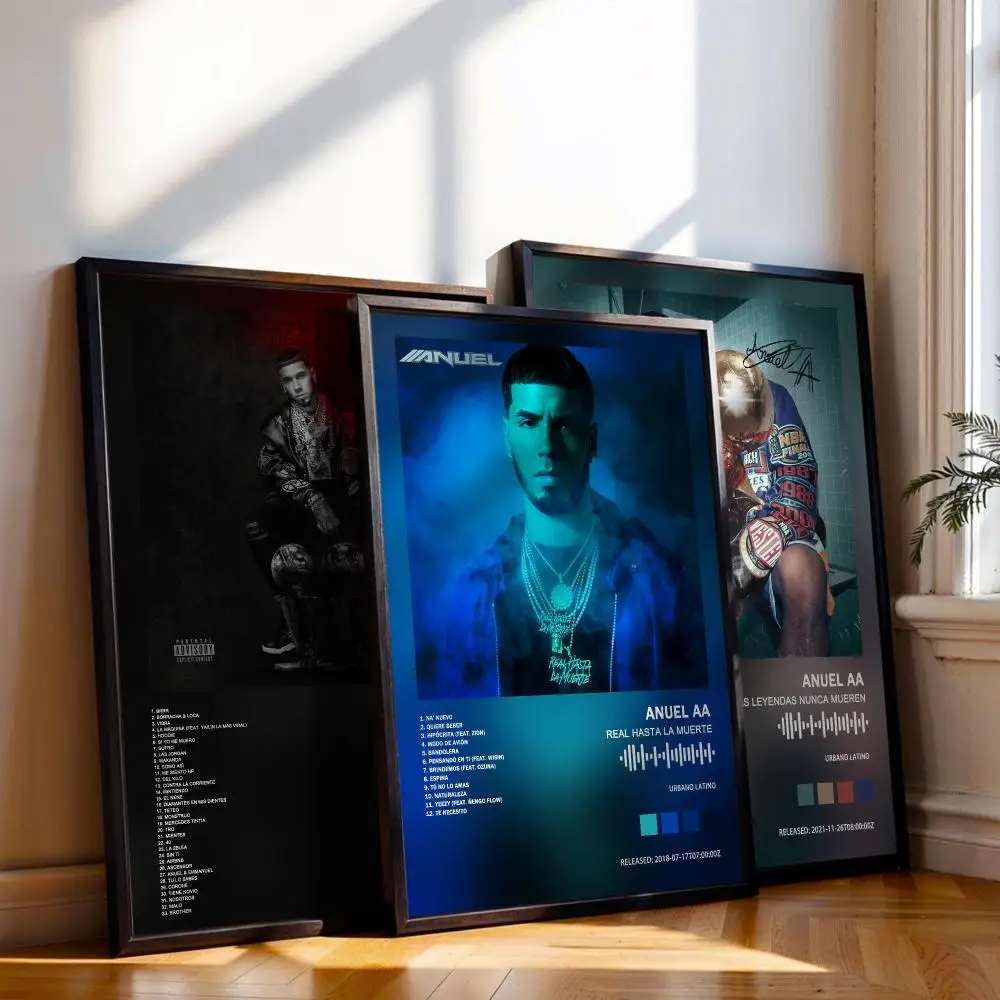 Anuel AA Poster Peelable Self-Adhesive Stickers, Frameless Wall Art Decals for Bedroom Living Room Home Decor