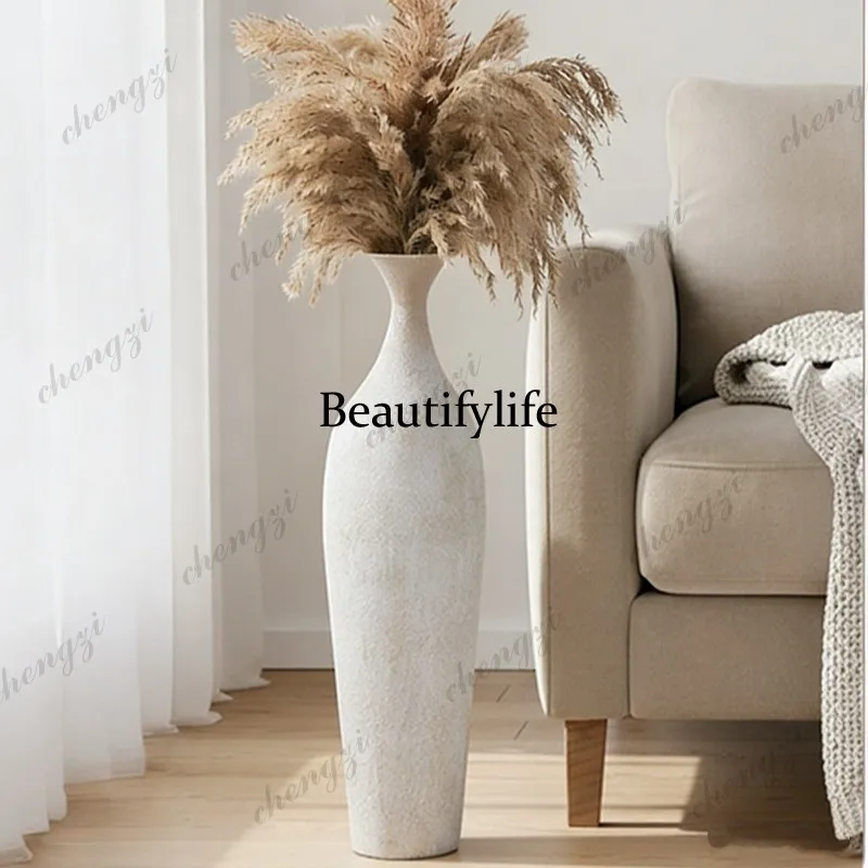 Nordic minimalist cream style metal large vase living room porch matte texture high floor flower ware