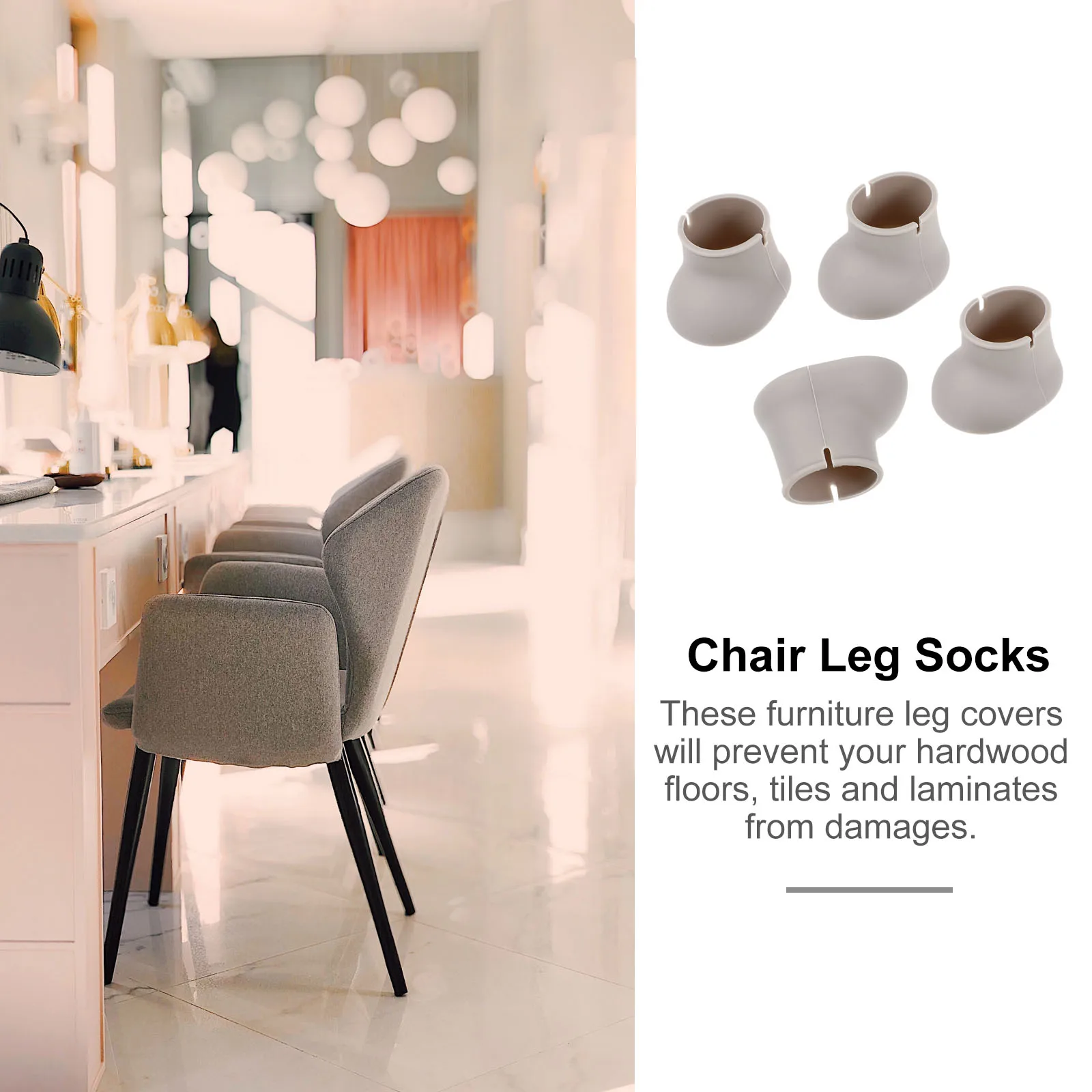 

4Pcs Anti-Skid Silicone Furniture Leg Protection Covers Chair Leg Caps Floor Protectors Chair Feet Socks for Hardwood Tile