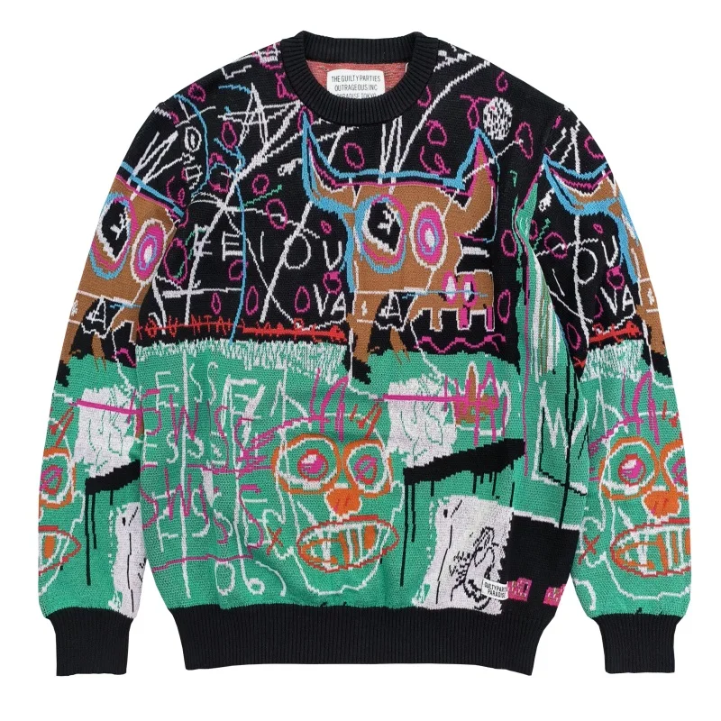 

Winter Heavy Industrial WACKO MARIA Japanese Harajuku Sweater High Street Fashion Knitting Jacquard Mens Womens Pullover Sweater