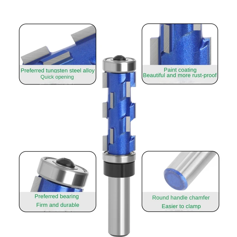 2Pcs 12Mm Shank Flat Trimming Router Bits Double Bearing Spiral Trimming Tool Woodworking Milling Cutter Tool For Wood