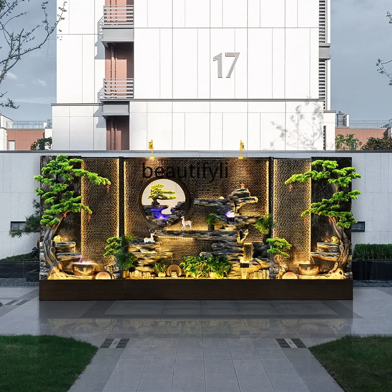 Water curtain wall rockery flowing water landscape outdoor screen hotel entrance circulating water garden fountain ornament