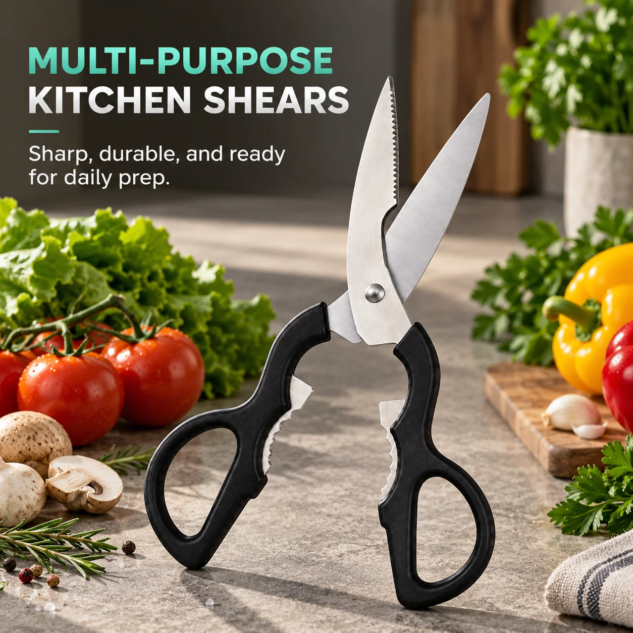 Stainless Steel Kitchen Shears, Multi-Purpose Vegetable and Walnut Cracker Scissors, Gourd Design for Home Use