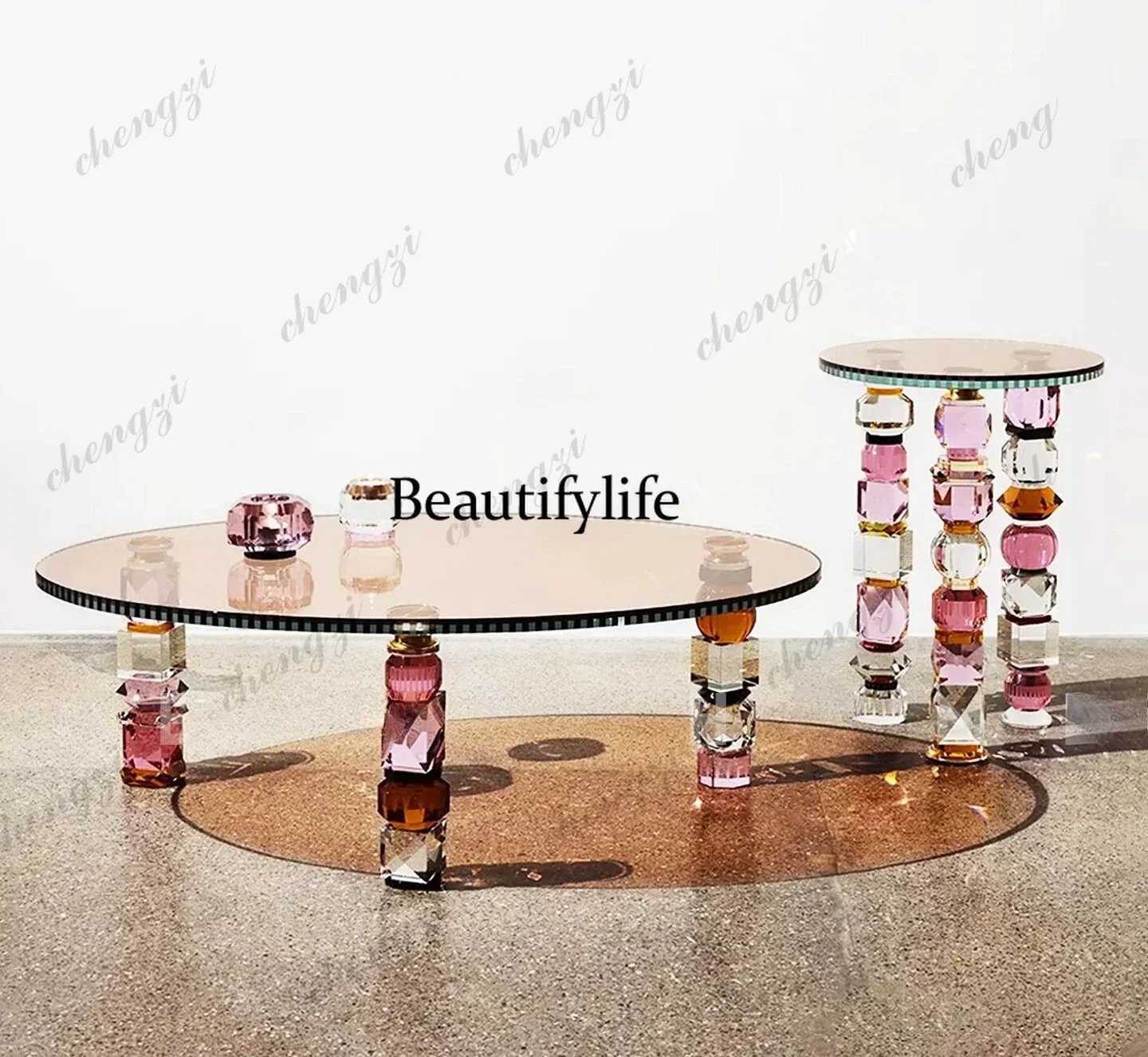 DD182Italian glass coffee table light luxury high sense, sofa side table, living room home coffee table