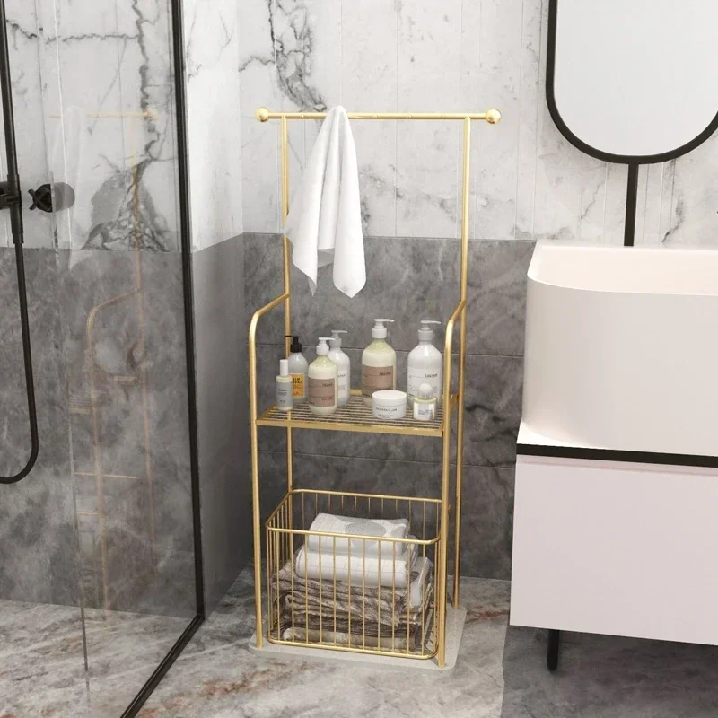 Golden Metal Storage Rack - Nordic Modern Iron Towel and Laundry Organizer, Chic Bathroom Accessories, Practical Solution