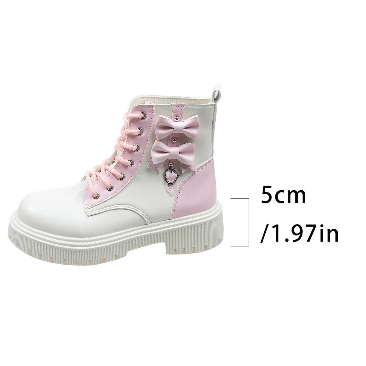 Süße Rosa Schleifenknoten-Stiefeletten in Mischfarben für Damen, Herbst 2026, mit Dicker Sohle, Schnürung, Candy-Punk-Stil und Metalldekoration, Größe 42 – Detail 2