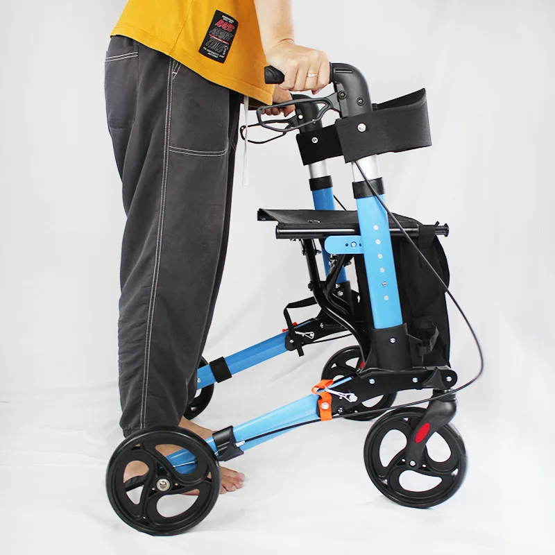 Elderly four wheeled walking aid vehicle for elderly people going out shopping cart household with brake and cushion walking aid