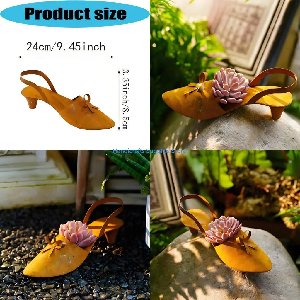 R1WA Retro Charm Iron Flower Basket With High Heel Design For Garden Yard Decors