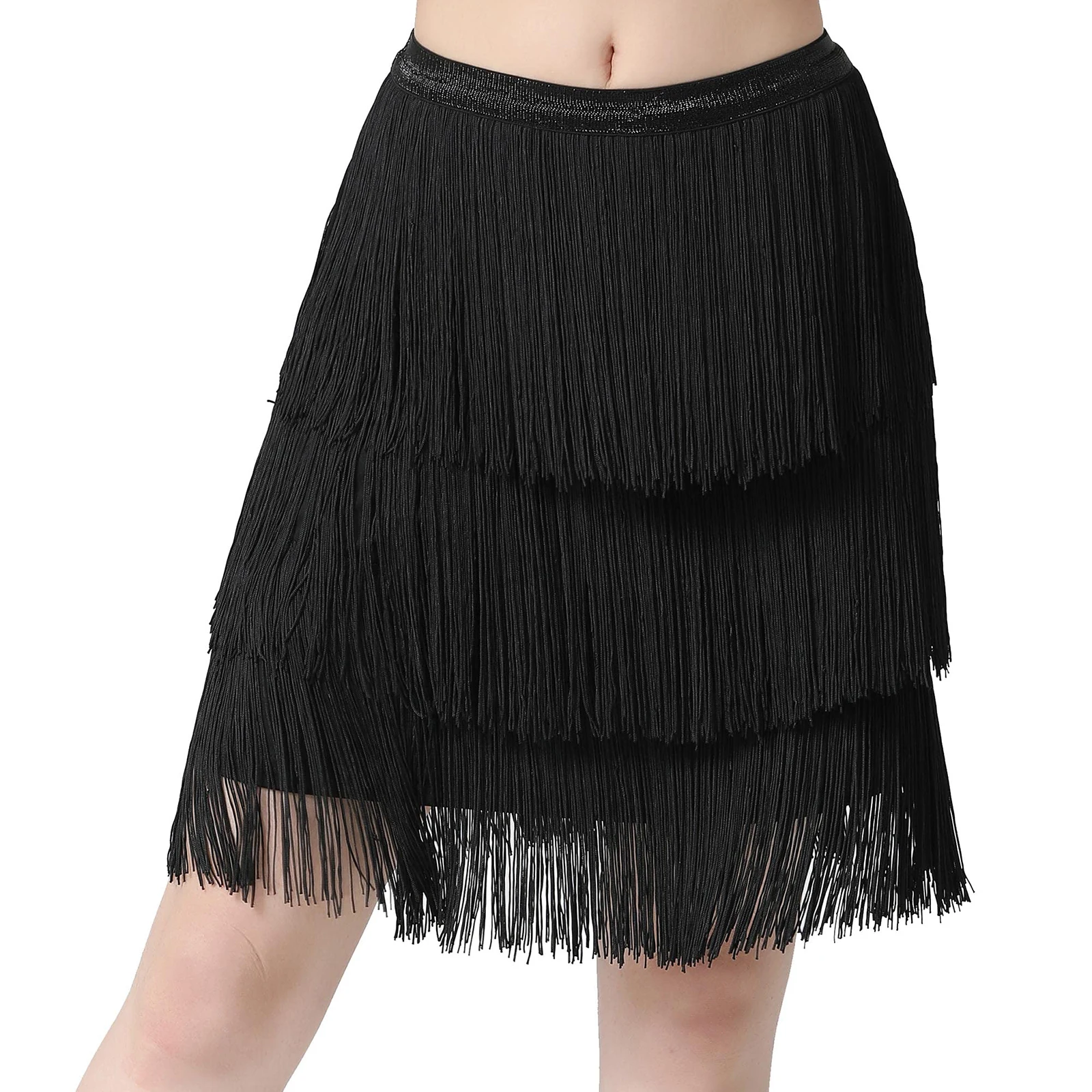 

Fringe Latin Dance Skirts Salsa Tango Ballroom Rumba Samba Practice Dancewear Tiered Tassel Women's Halloween Cowgirl Rave Skirt