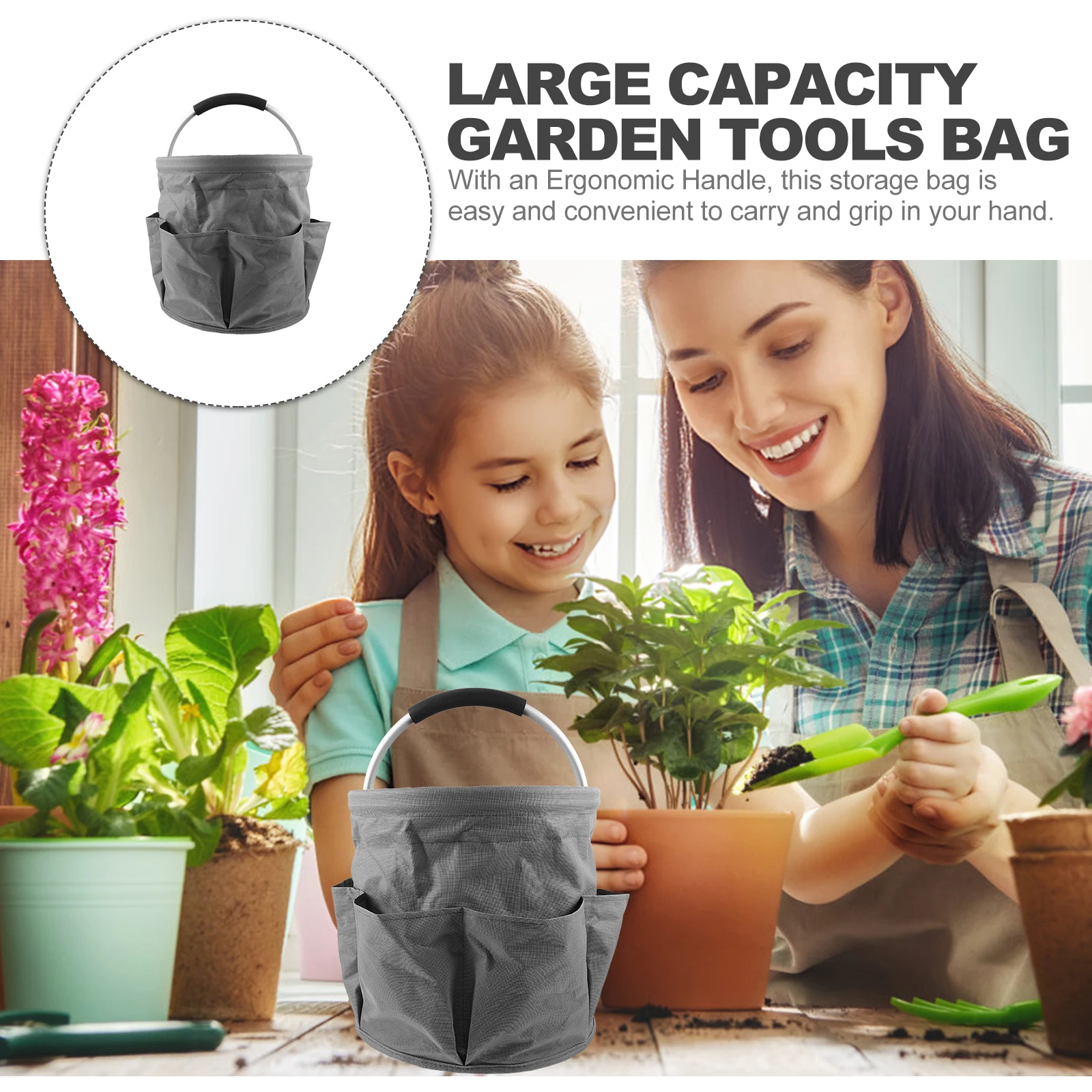 

Gardening Tool Storage Bag Foldable Large Capacity Tote Basket for Camping Picnic Beach Garden Tools Organizer Gray
