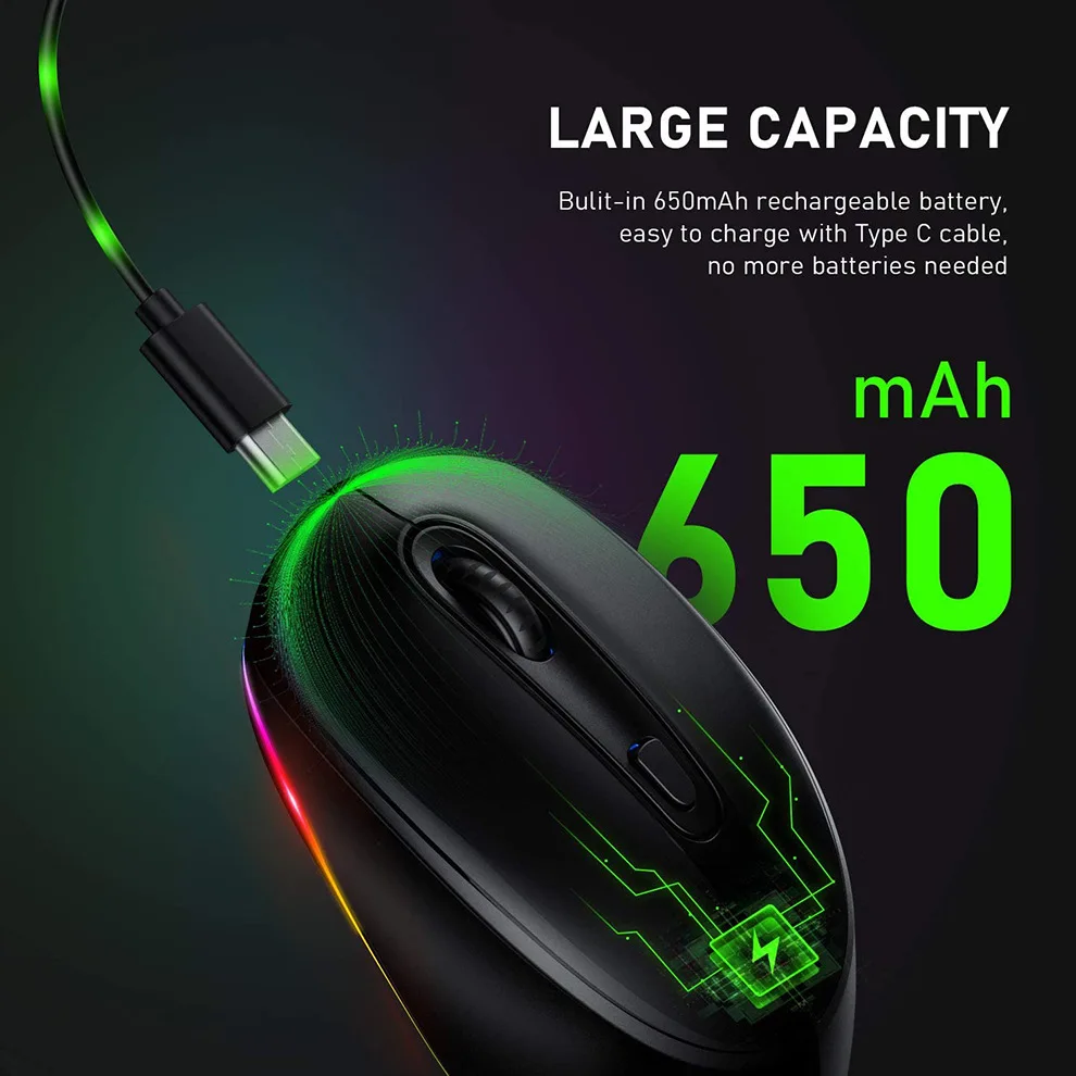 

2.4G wireless mouse 1600dpi Ergonomics RGB rechargeable computer mouse office