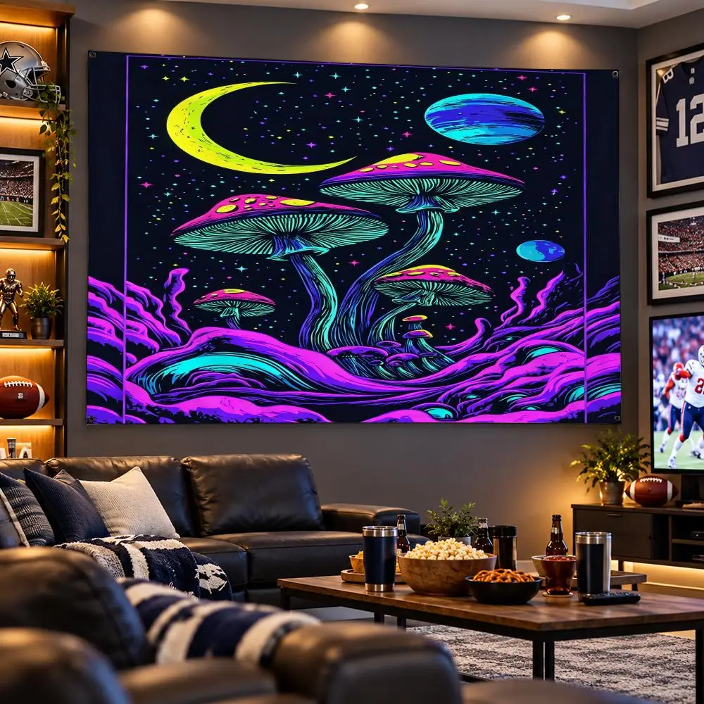 Art B-Blacklight Trippy Flags Wide Fabric Decor for Bedroom Dorm Gaming Garage Camping Porch Bar Fan Gift