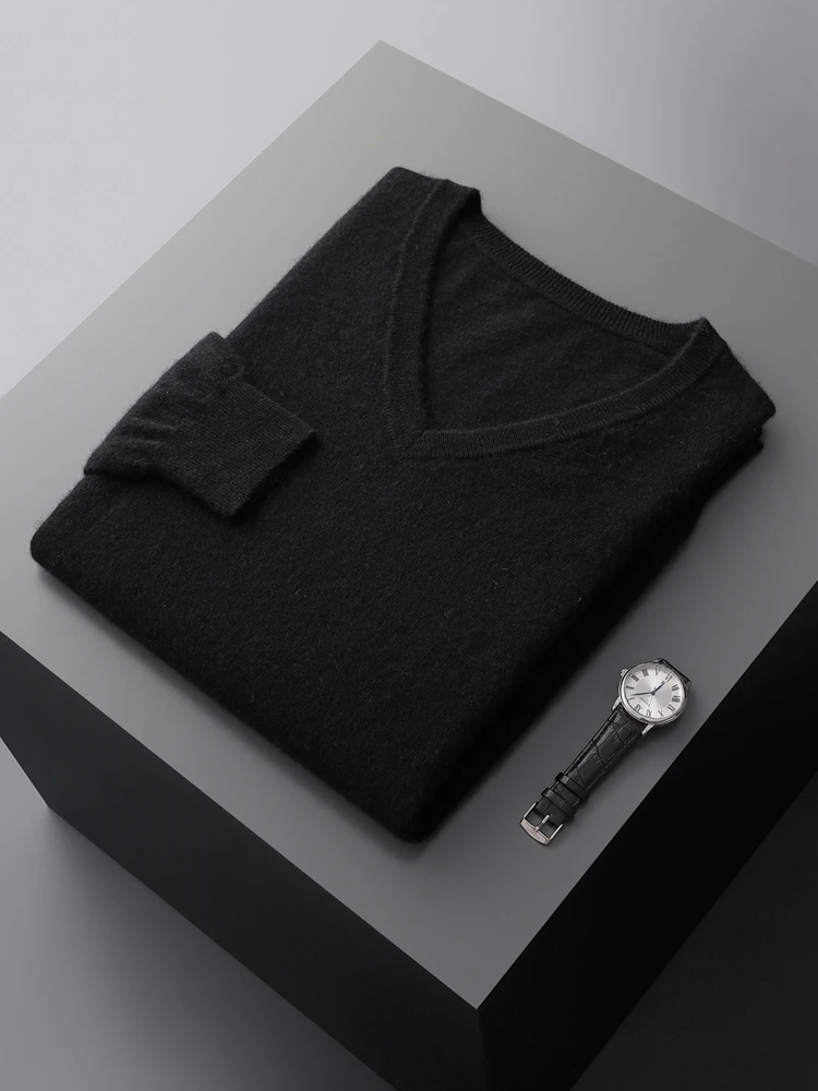 100% Cashmere Business Knitwear Pullovers Men\'s V-Neck Sweater Autumn Winter Long Sleeve Jumpers Casual Clothing Tops