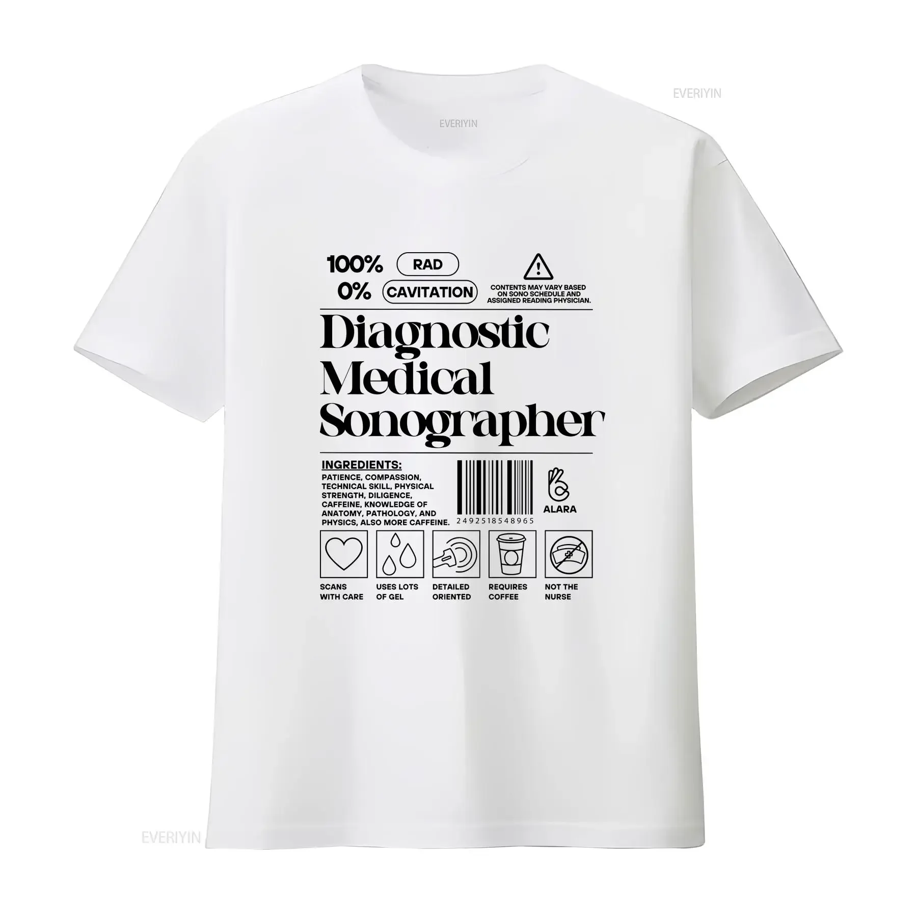Diagnostic Sonographer Label T Shirt Funny Ultrasound Sonography Tech Grad Definition vintage Washed Stylish Breathable Casual