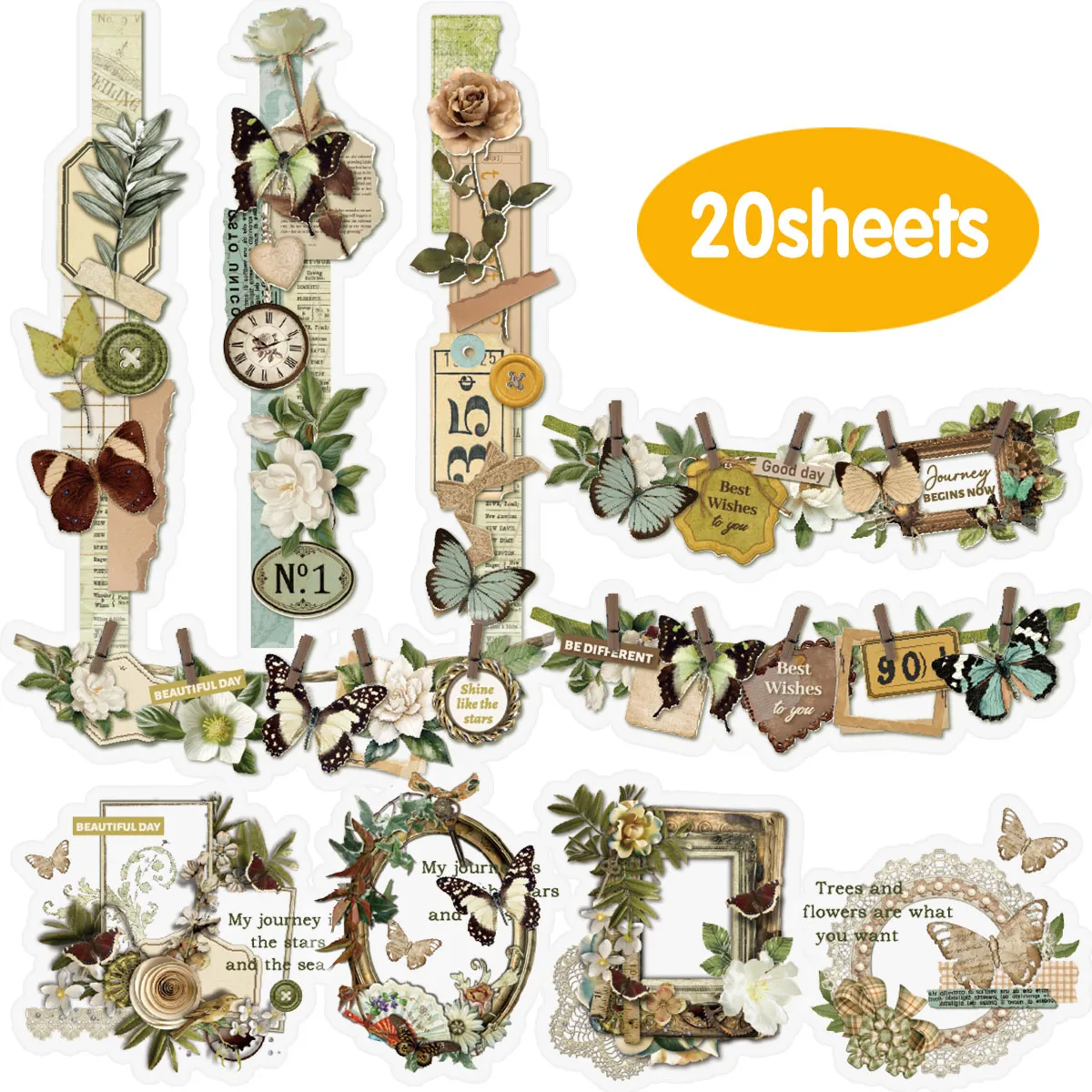 

20pcs Norwegian Forest Vintage Curtain Green Theme Stickers for Notebooks, Water Bottles, Postcards, Handmade Scrapbooks