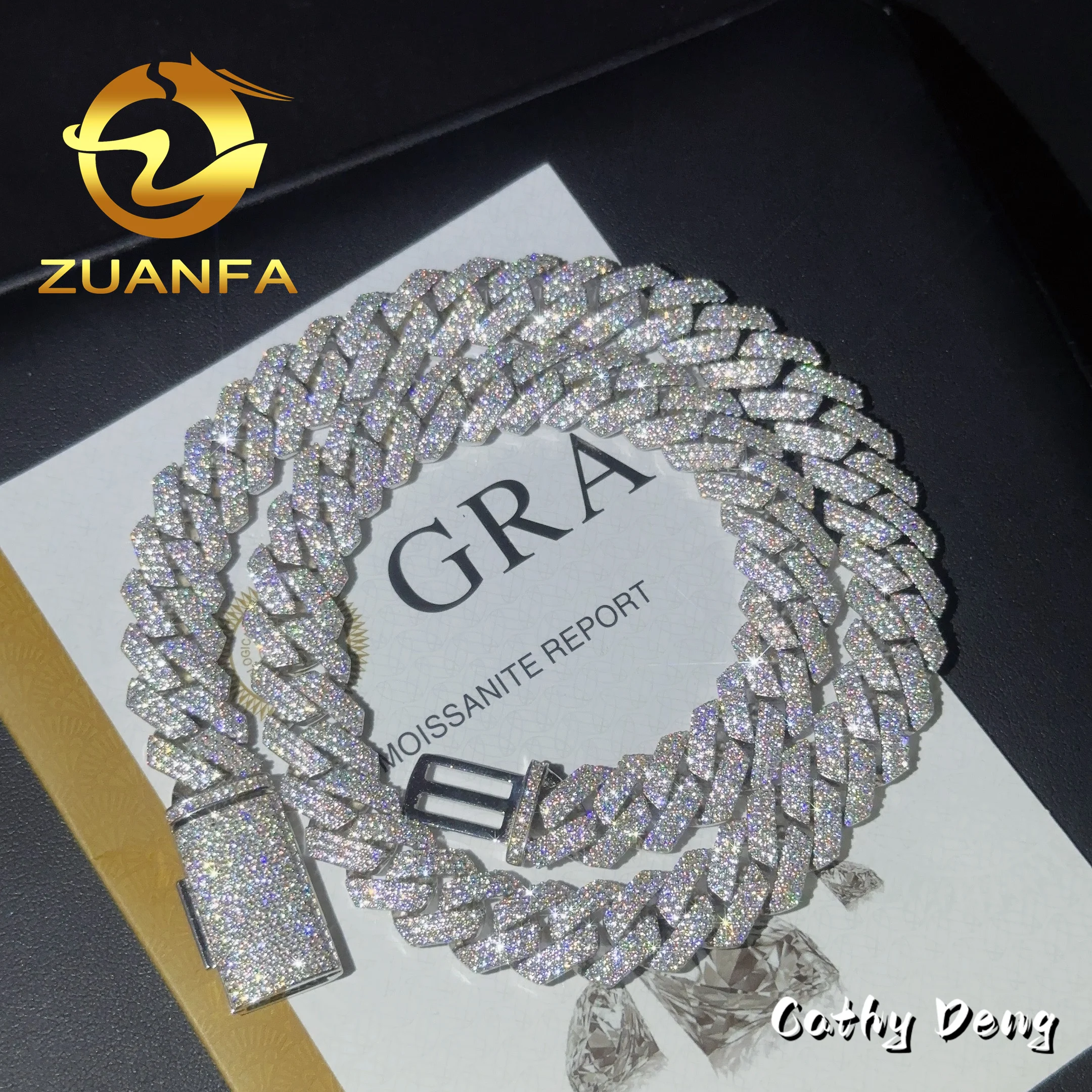 Price Wholesale 14mm 3Rows Moissanite Cuban Chain 925 Sterling Silver Iced Out VVS Men Cuban Link Chain Necklace..
