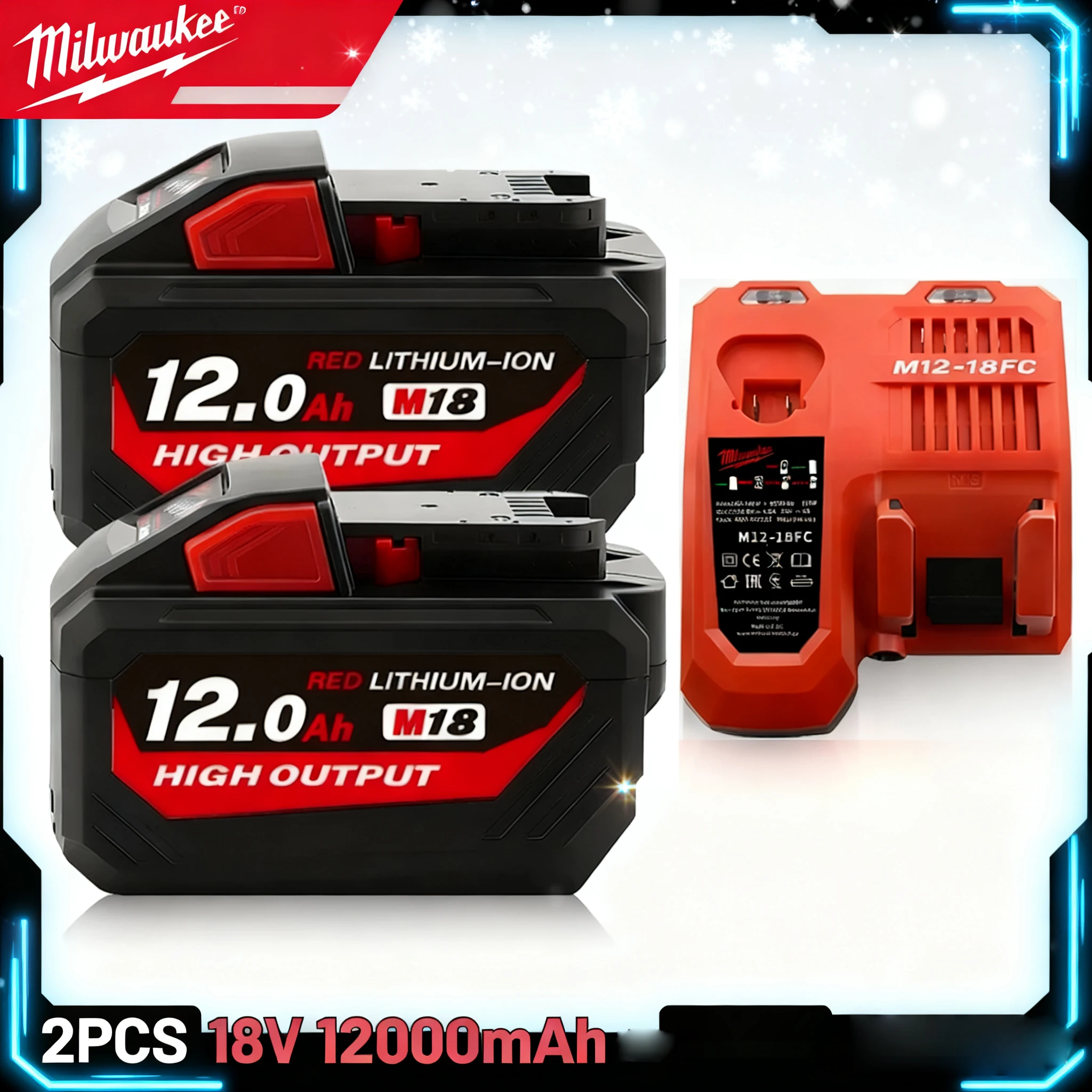 

18V 12.0Ah Replacement Battery,Compatible Milwaukee M18 - 15-Cells 21700 Li-ion Rechargeable Battery M18 - 48-11-1815 Model
