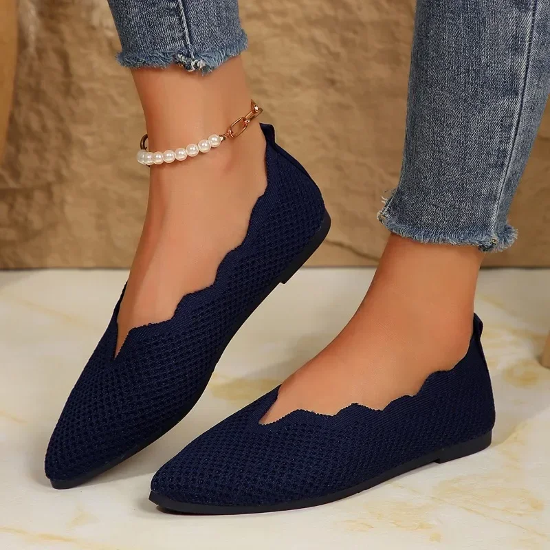 Women's Ballet Flats Knitting Casual Shoes Slip-on Cute Ballerina Pointe Shoes Casual Comfortable  flat shoes women