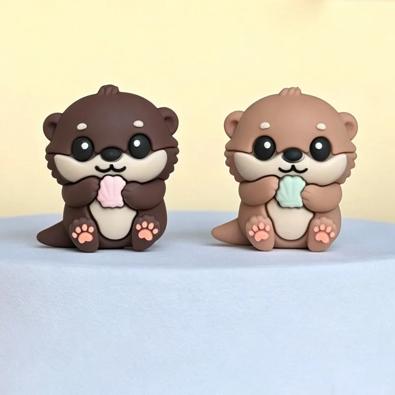 10pcs 3D Cartoon Sea Otter Silicone Focal Beads BPA Free Baby Beads DIY Pacifier Chain Pen Making Keychain Jewelry Accessories