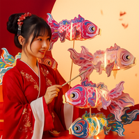 Retro Handmade Goldfish Lantern Lamp LED Light Mid-Autumn Koi Carp Lantern Glowing Paper DIY Lantern Materials Festival Decor