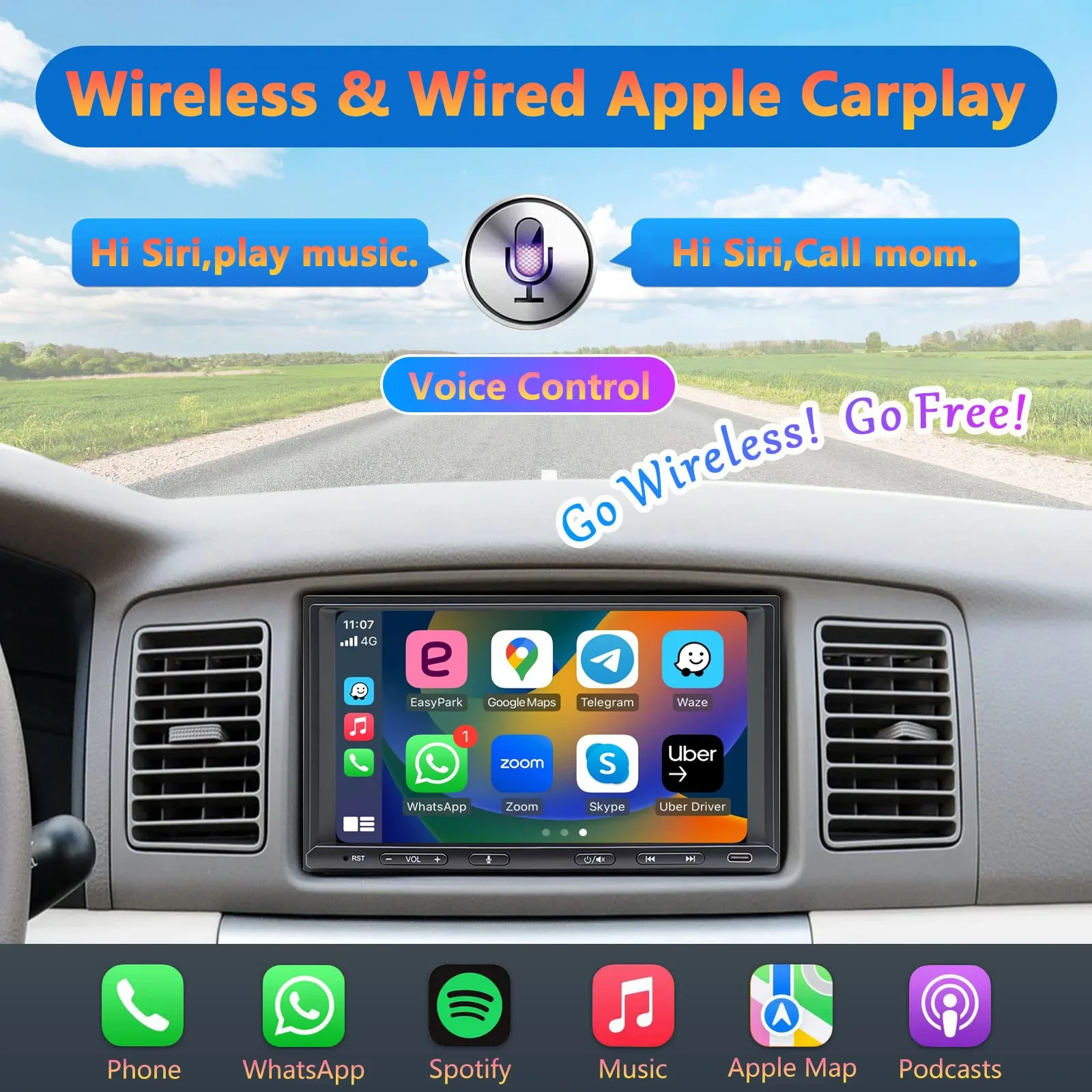 7 Inch Android Auto Car Radio Double Din Multimedia  Car Stereo Wireless Carplay Radio 2 Din Car Audio Navigator Touch Screen