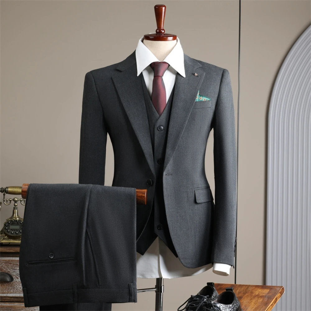 In Stock Handsome One Button 3-pieces Men's Suit British Style Groom Wear Party Four Seasons Classic Dancing Set Fast Shipping