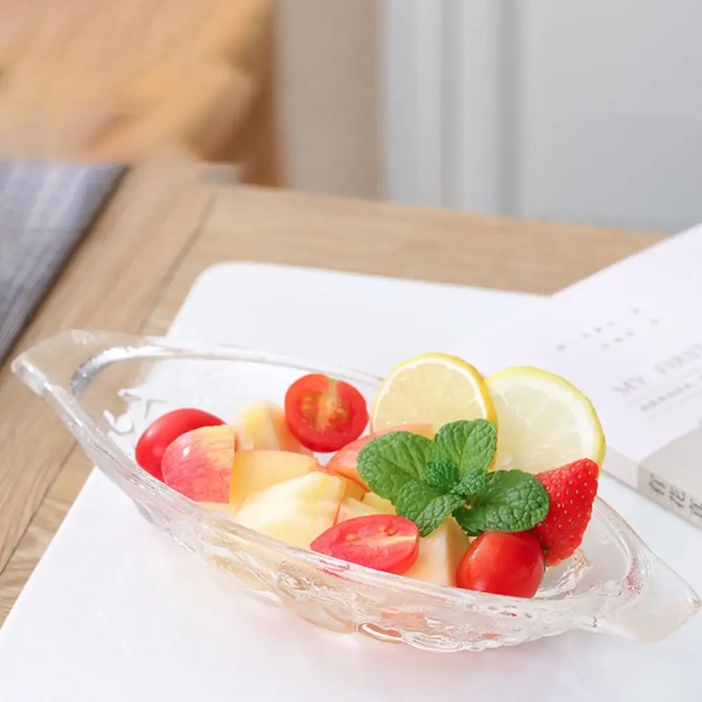 

2pcs Multifunctional Acrylic Boat Shaped Ice Cream Bowl Transparent Large Size Dessert Plate Snack Tray Hotels