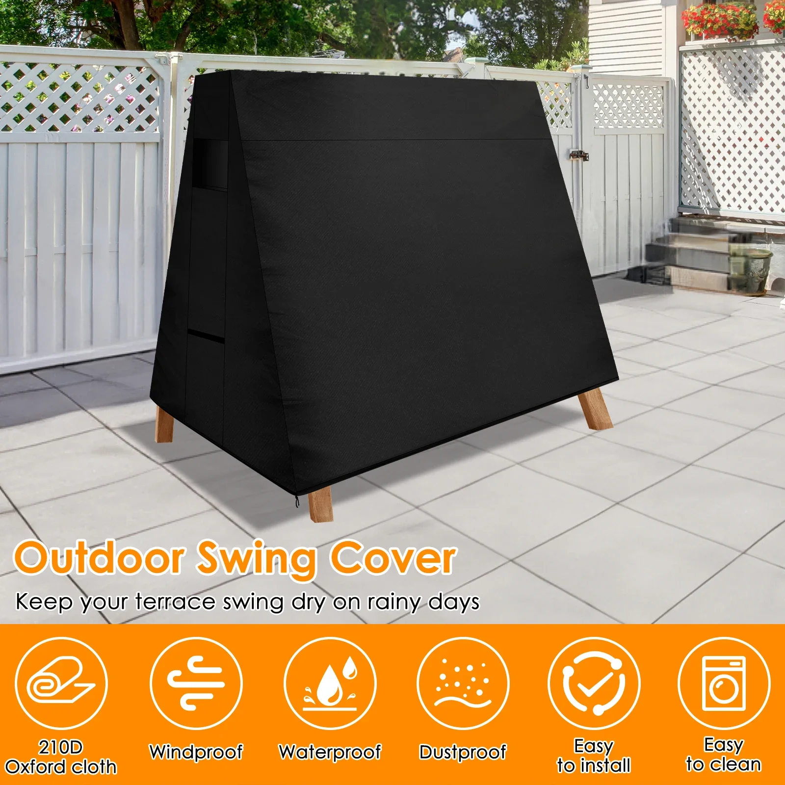 Outdoor Swing Cover Oxford Cloth Waterproof Garden Swing Chair Cover Black Furniture Dust Cover 3 Seater A Frame Swing Protector
