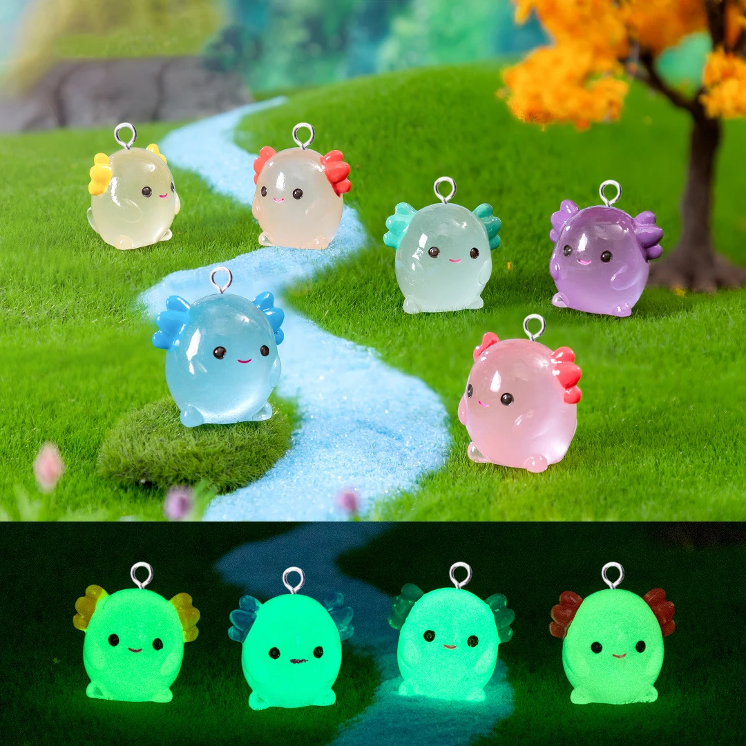 10pcs Kawaii Luminous Hexaceratops Doll Charms Cute Resin Animals Pendant Flatback Keychain DIY Jewelry Making Findings C1604