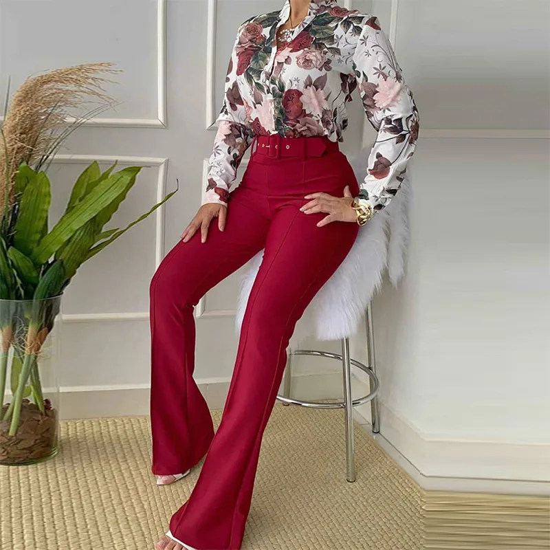 Women\'s 2024 autumn new casual suit stand collar long-sleeved shirt top wide-leg pants two-piece set