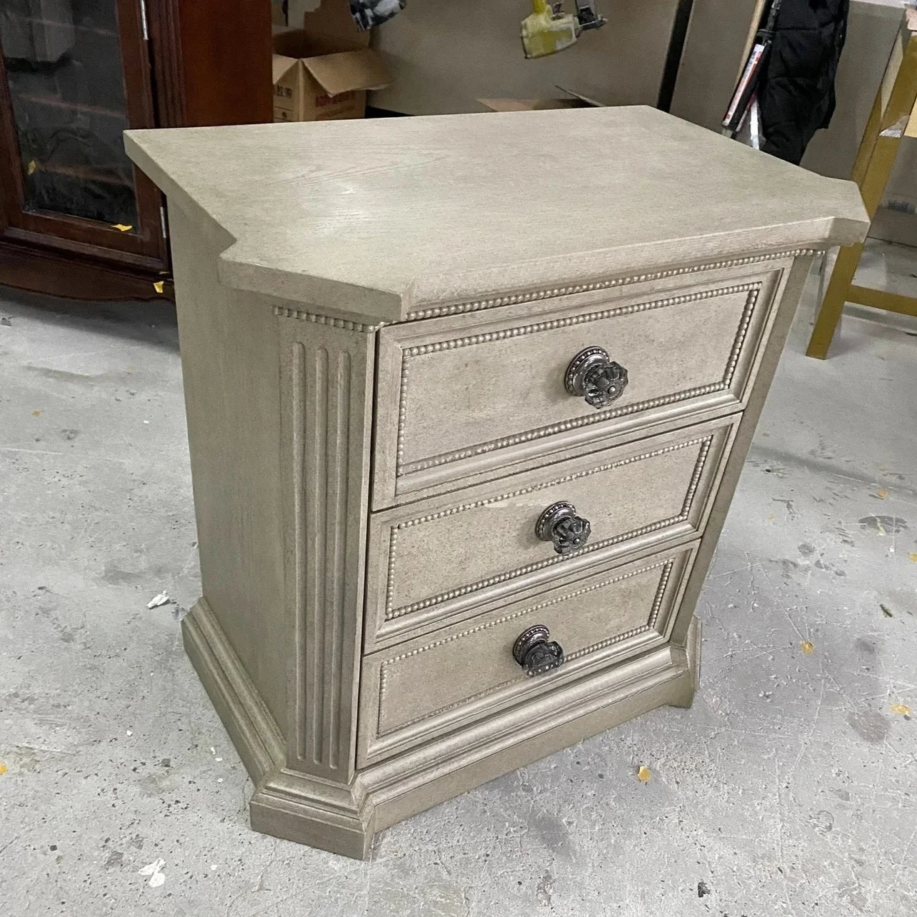 Bedroom three-draw bedside table American French solid wood carving retro bedside table