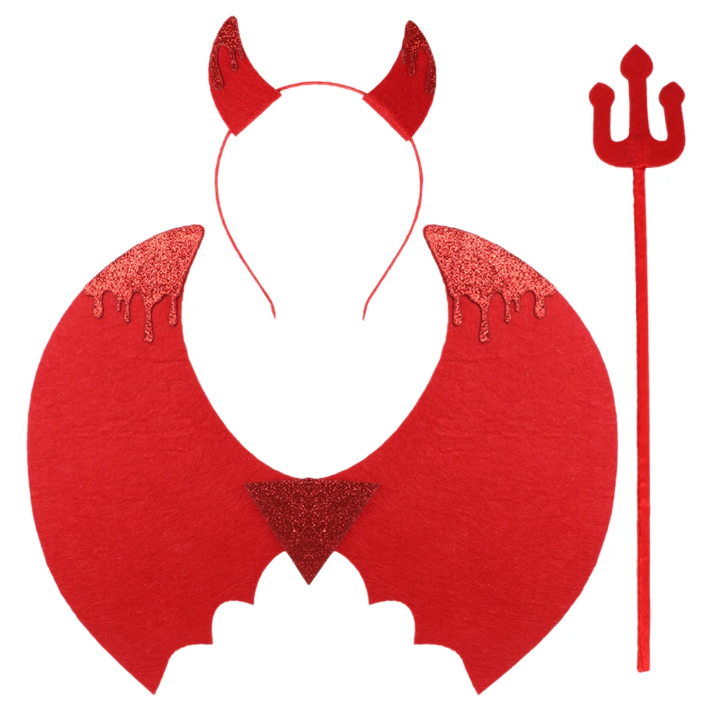 

1 set Little Suit Red Kids Costume Halloween Party Dress Up Headband Plastic Cosplay Accessories Horns Stage Props