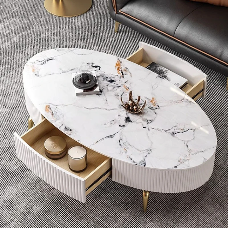 Minimalist Oval Luxury Coffee Table Nordic Storage Clear Small Mobile Coffee Table White Design Mesas De Centro Para Sala Home