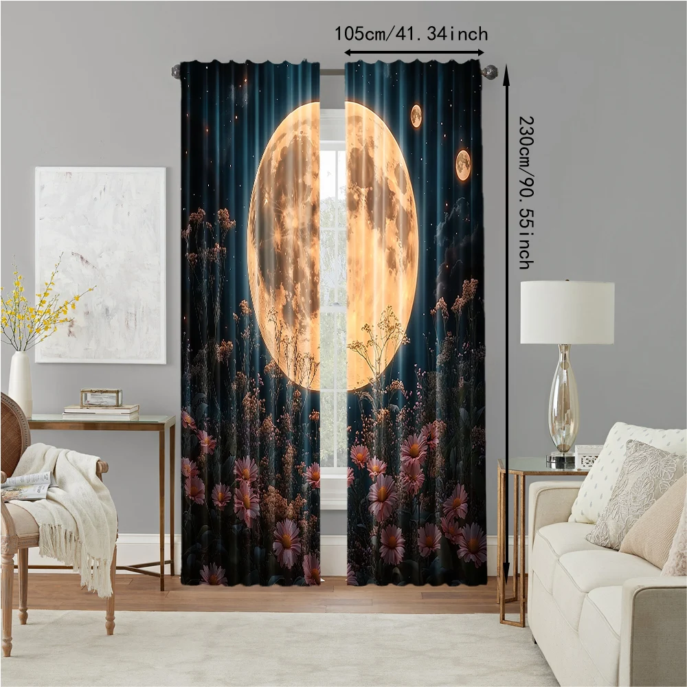 قطعتان ستائر شفافة من البوليستر متعددة الاستخدامات لتزيين المنزل على شكل قمر للاستخدام في غرف النوم وغرف المعيشة #4