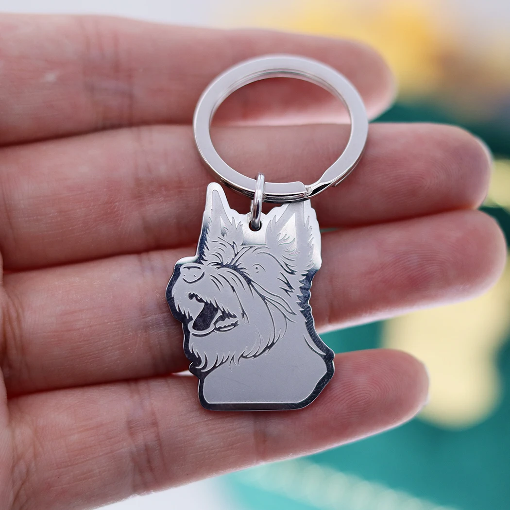 Stainless Steel Gold Plated Lucky Pet Scottish Terrier Dog diy Kids Gifts Keychain for Women Men Jewelry Key Rings Deco Supplies