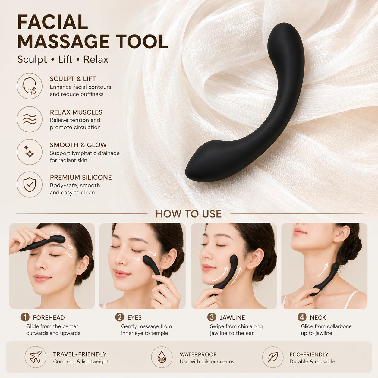 Face Massager - Легкий ручной силиконовый массажер для лица,