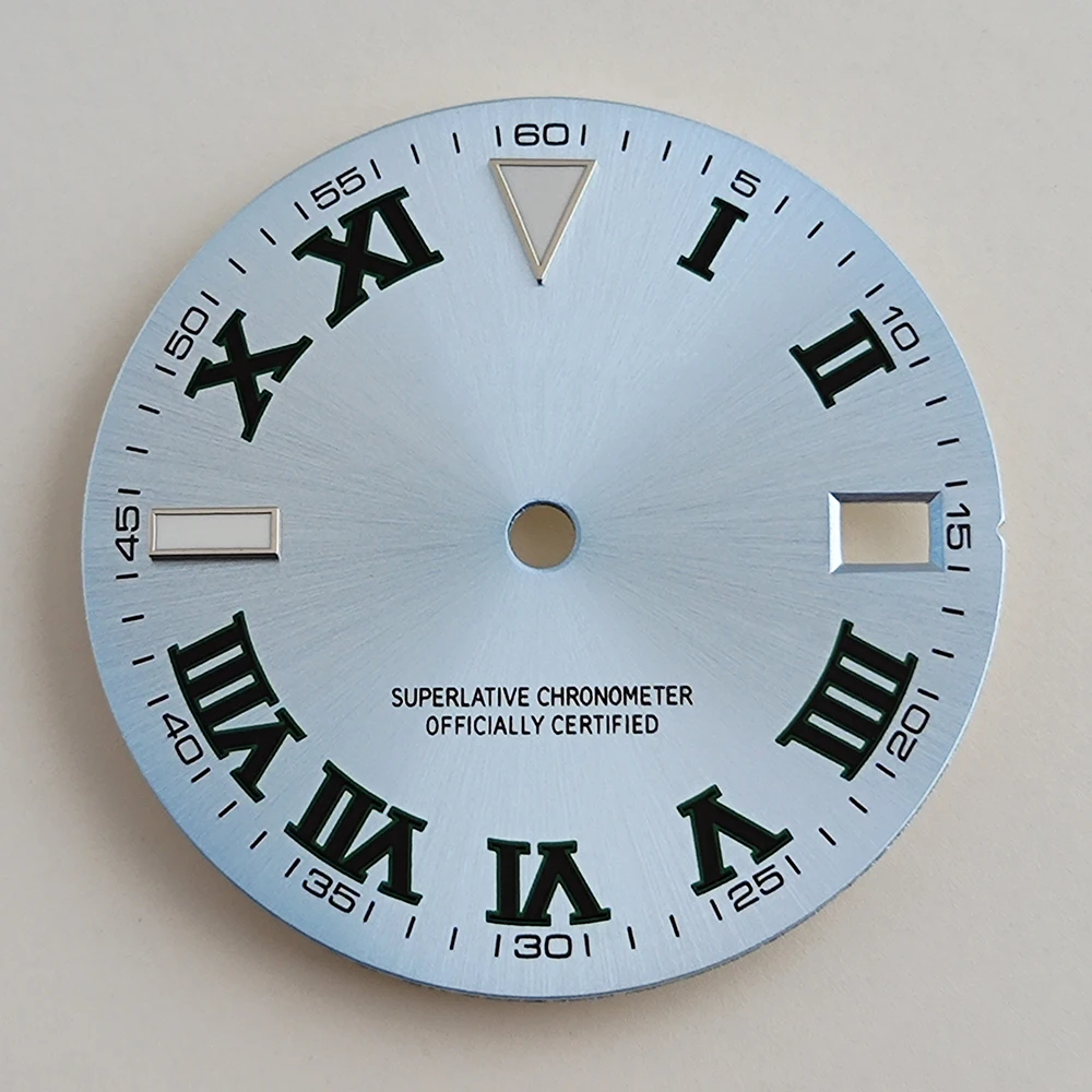 NH35 dial 28.5mm Watch dial Roman S dial Ice blue luminous dial Suitable for NH35/36 movement watch accessories Watch repair too