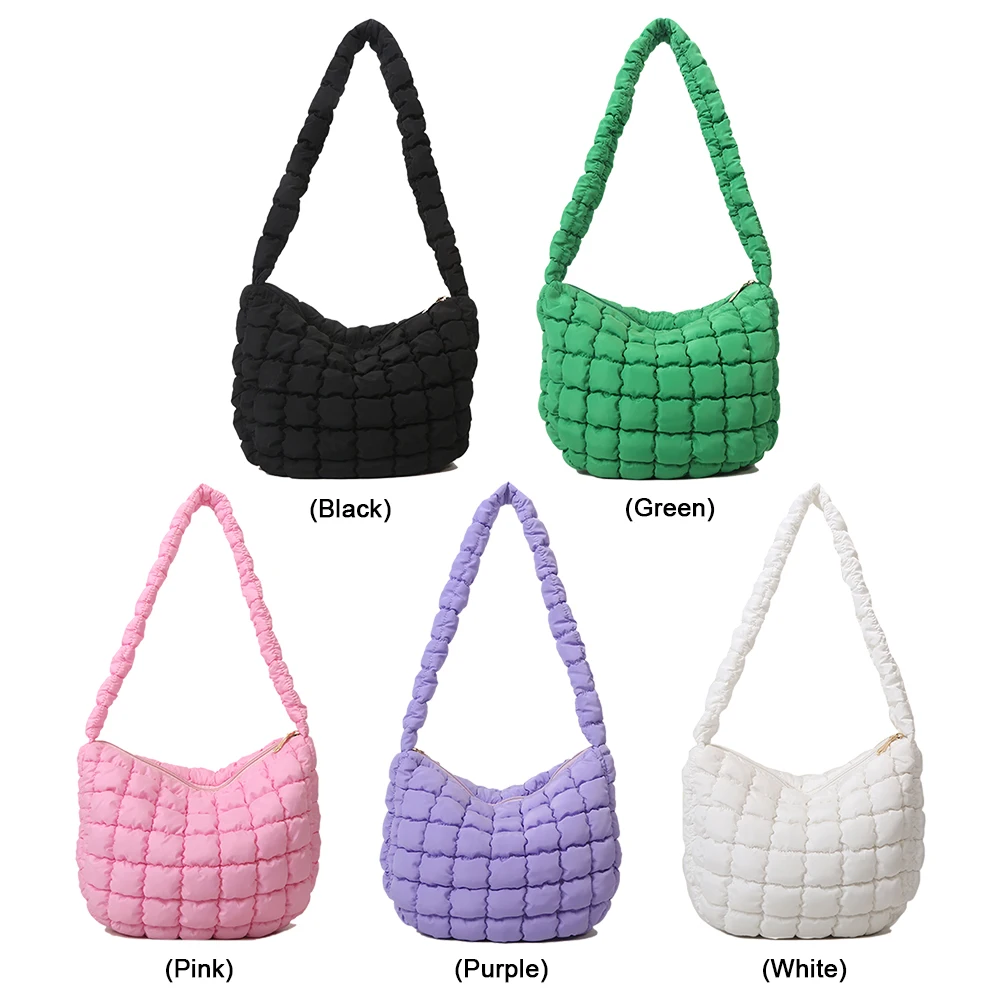 

Женская стеганая плиссированная сумка на ремне, однотонная стеганая сумка-облако, универсальные сумки-тоут, повседневные сумки большой вместительности