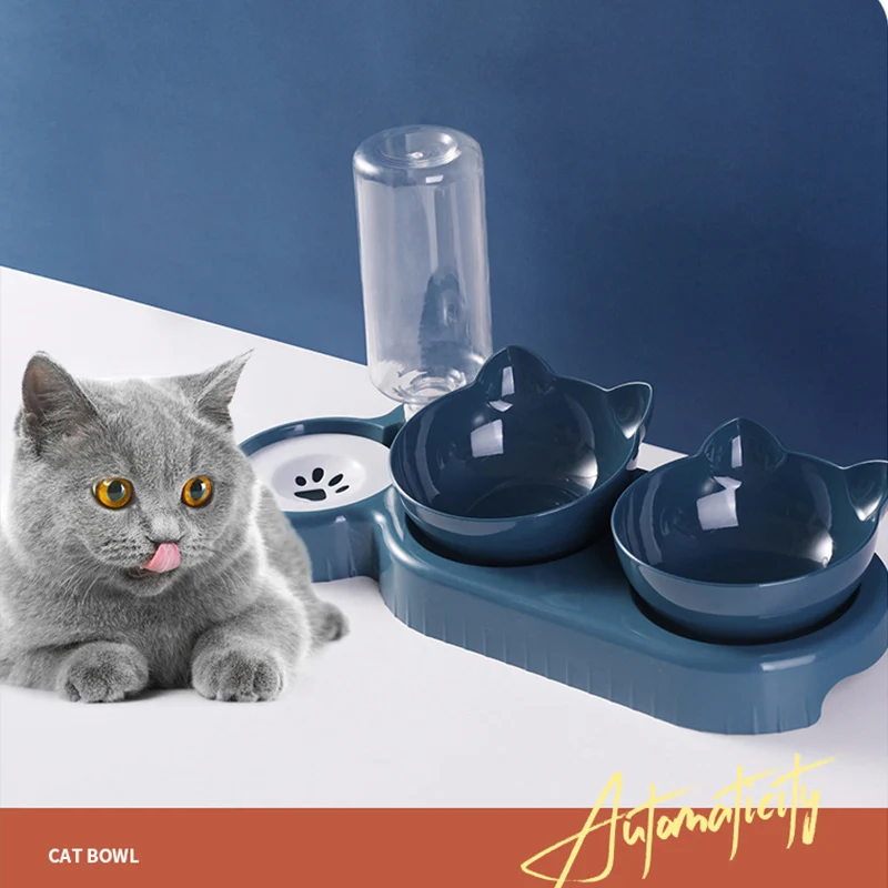 Nette Haustier Katze Schüssel Automatische Feeder Wasser Dispenser Hund Katze Futter Schüssel mit Trinken Erhöhten Ständer Doppel Schüssel Schüsseln Heimtierbedarf