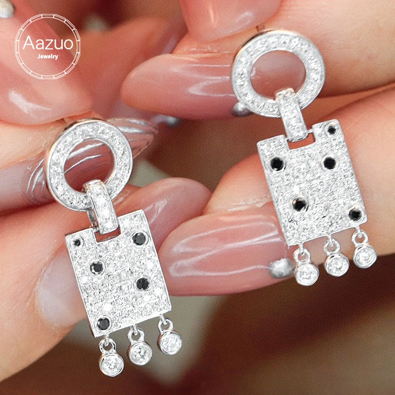 Aazuo 18K Real Jewelry Set Earring White Gold Real Diamonds Luxuly Square Shape Gift For Women Engagement Wedding Party