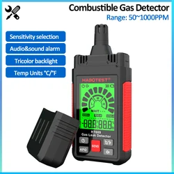 HT609 Flammable Gas Leak Detector Alarm Combustible Gas Detector with Audible and Visual Alarm Tricolor Backlight LCD Display