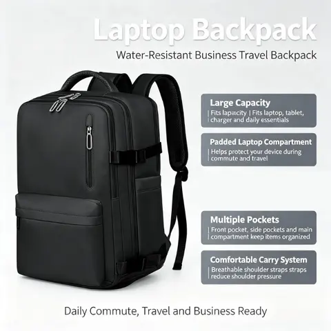 Travel Backpack for Men Women, 15.6 Inch Laptop Backpack with USB Charging Hole, College Bookbag, Large Capacity Black Computer Backpacks for Work,Daily Commute, Airplane Travel & School