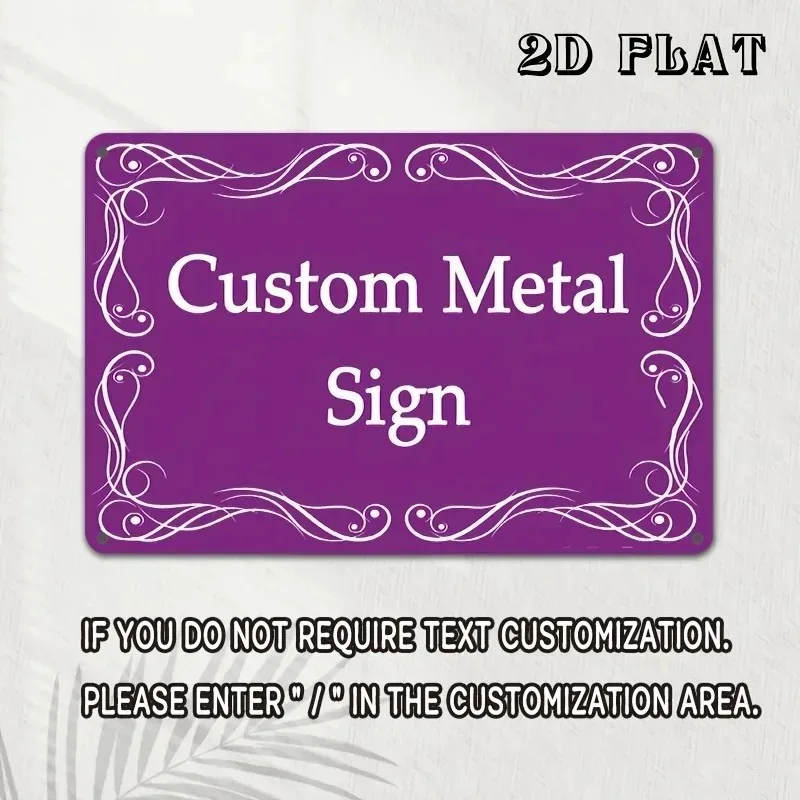 [2D Flat] Custom Dark Purple Metal Sign Vintage White Scroll Floral Border Personalized Text Wall Decor (Only For Decoration)