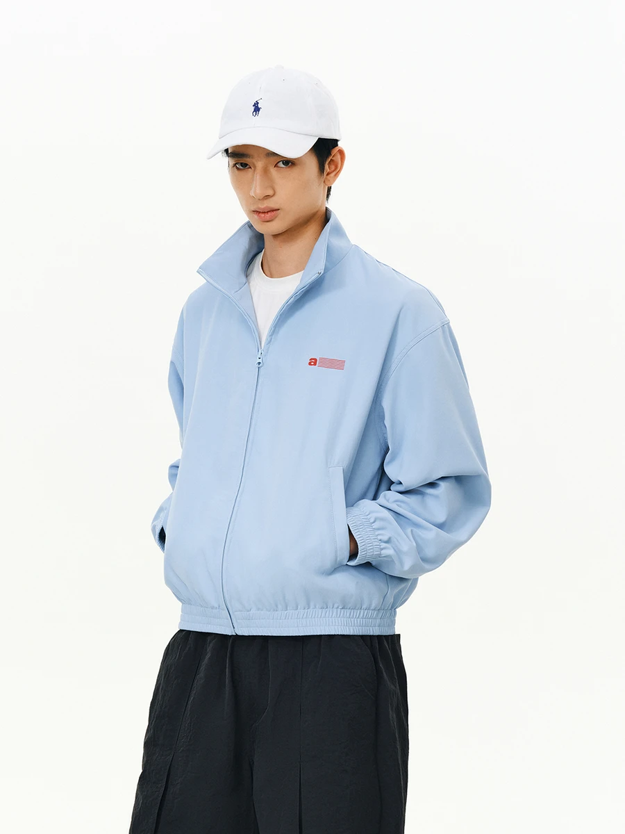 

ATRY American Retro Twill Weave Stand Collar Jaet Men's Casual Letter Print Zipper Baseball Vest Stand Fit Daily Wear