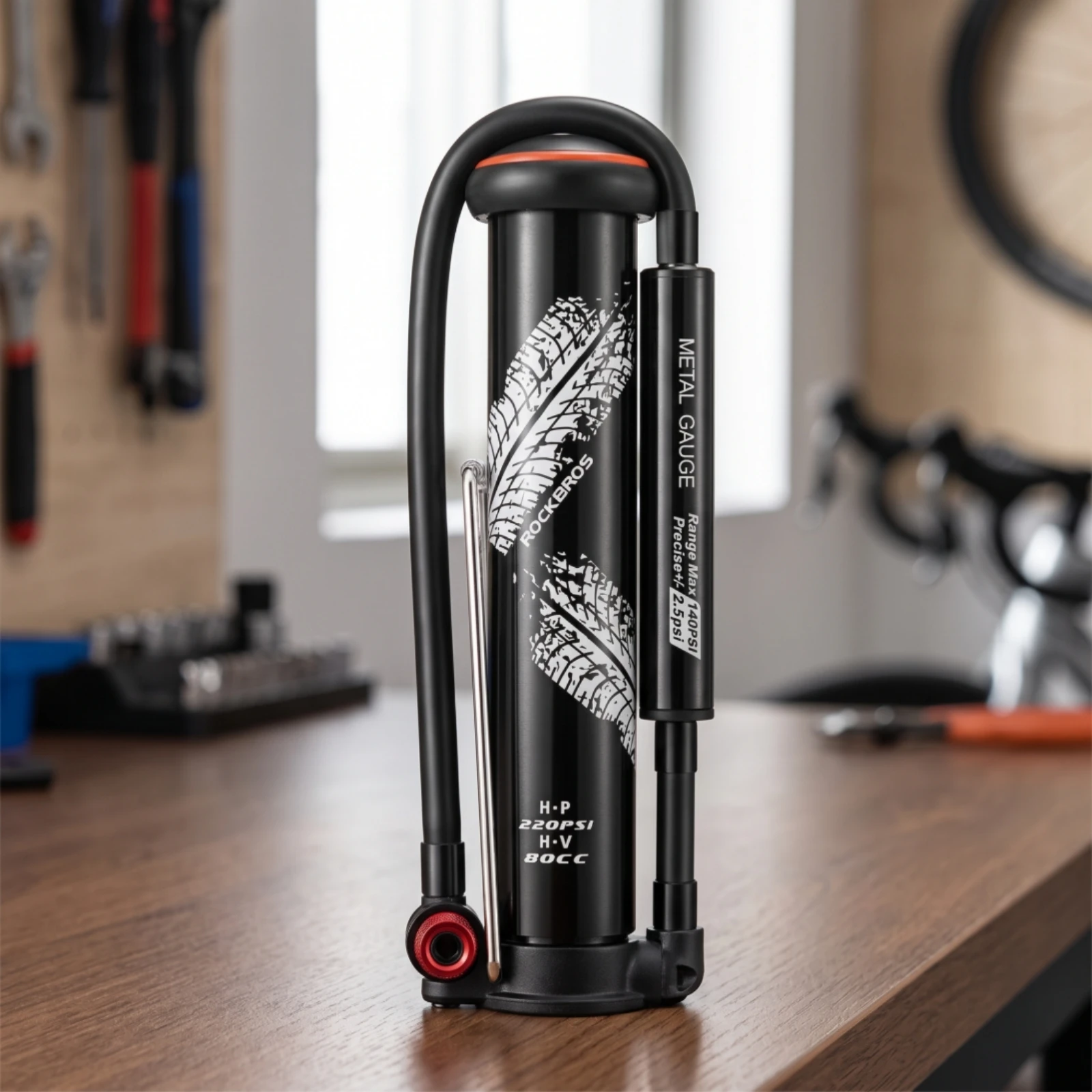 Bike Pump with Gauge Handheld Hand Pump with Dual Valve Compact for Cyclists, Roadside Repairs, Garage