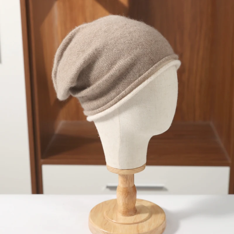 Winter Hat Regardless Of Gender 100% Merino Wool Knitted 2024 New Women's Soft Warm Bean Hat Fashion Outdoor Curly-brimmed Hat