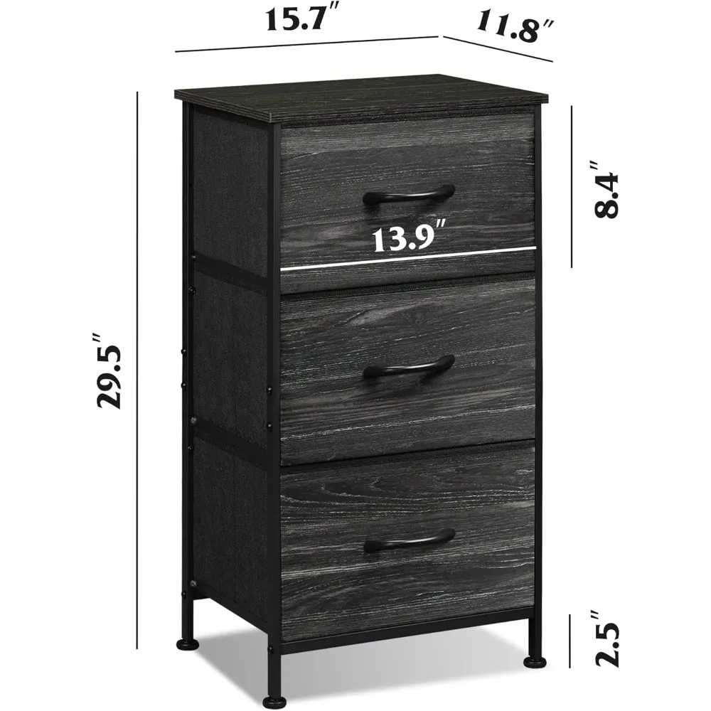 Nightstand with 3 Drawers, Fabric Dresser, Organizer Unit, Storage Dresser for Bedroom, Hallway, Entryway, Closets, Steel