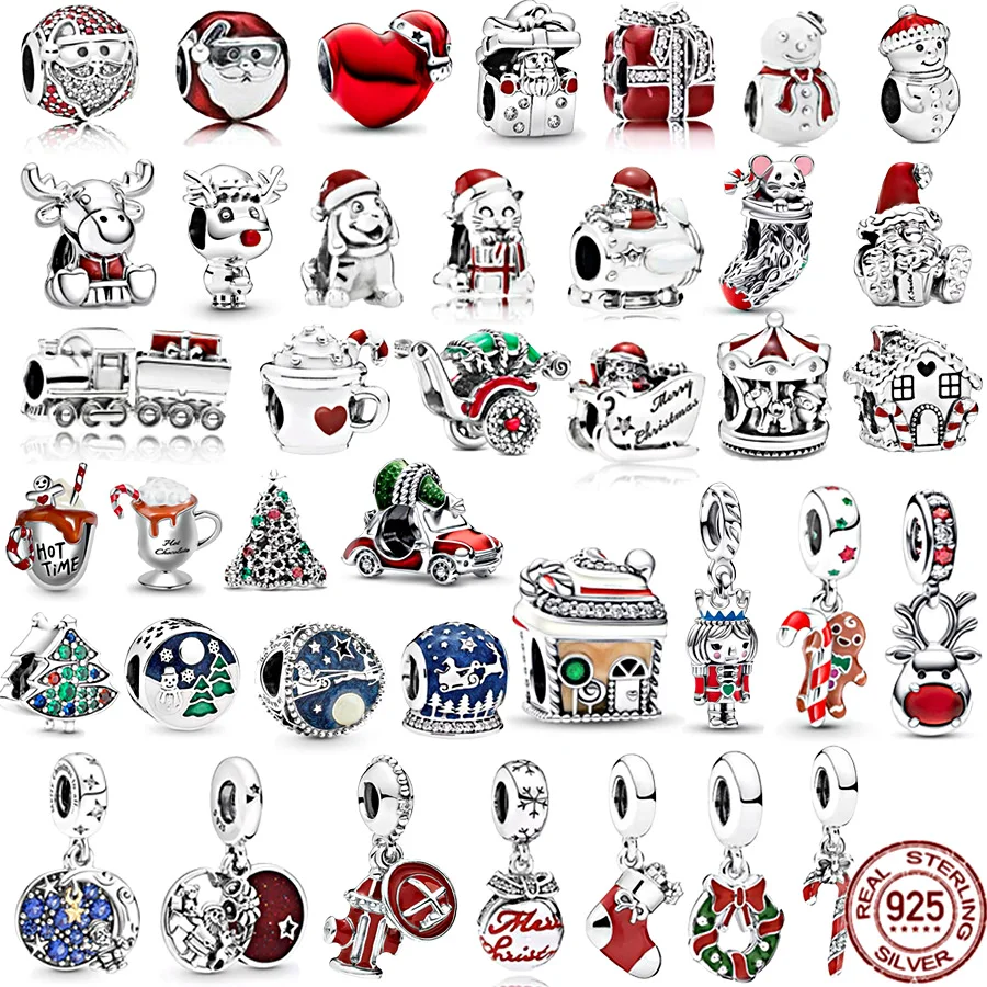 Christmas Tree Reindeer & Gingerbread Man Dangle Charm DIY Jewelry Beads Fit Original Pandora Silver 925 Bracelet Christmas Gift